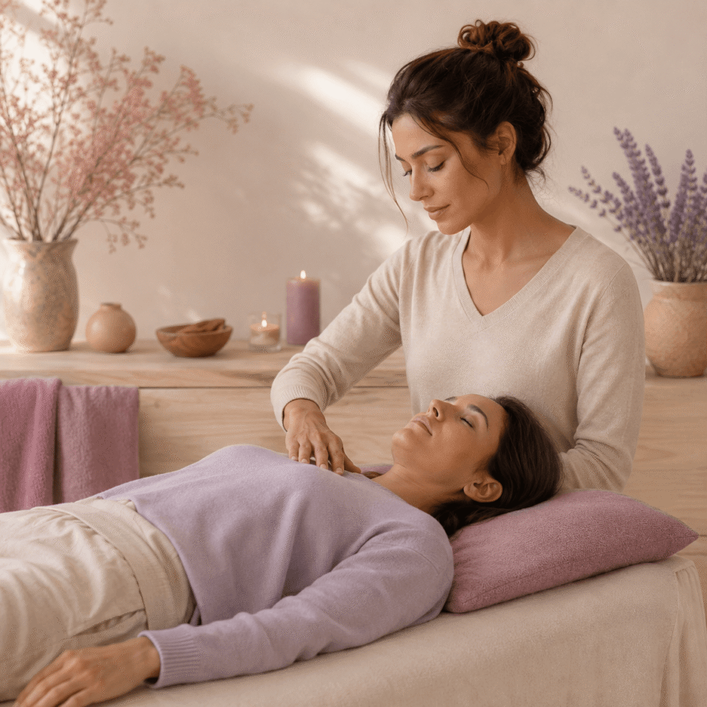 Séance de thérapie manuelle somato-émotionnelle pour accompagner les tensions physiques liées au stress